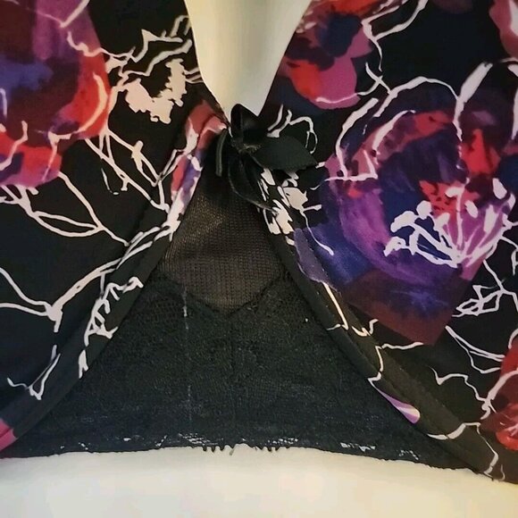 Torrid Bra 40DDD 360 Back Smoothing T Shirt Black Floral Underwire - Picture 5 of 12